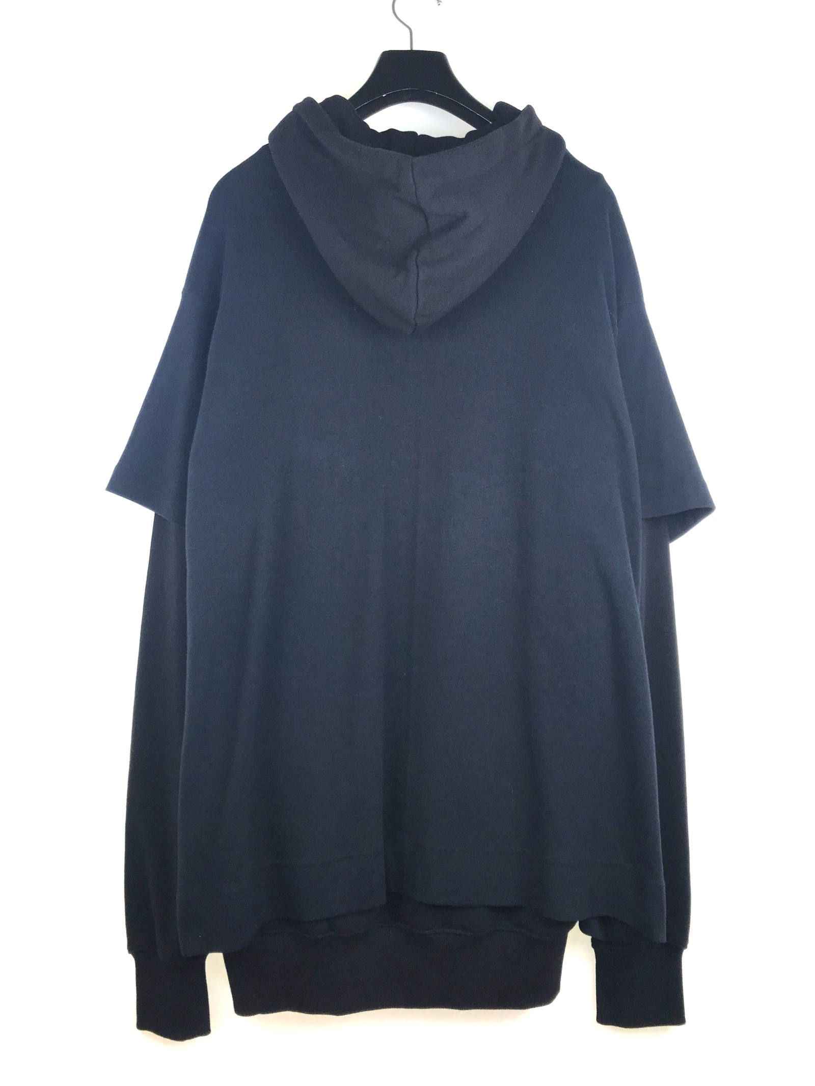 《残り一点》 【宮川大輔着用】 ウルフグラフィック カットソーレイヤードパーカー HOODIE - BLACK