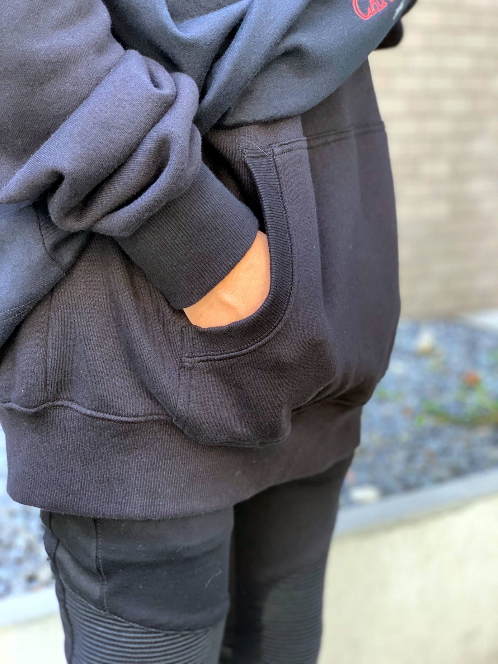 《残り一点》 【宮川大輔着用】 ウルフグラフィック カットソーレイヤードパーカー HOODIE - BLACK
