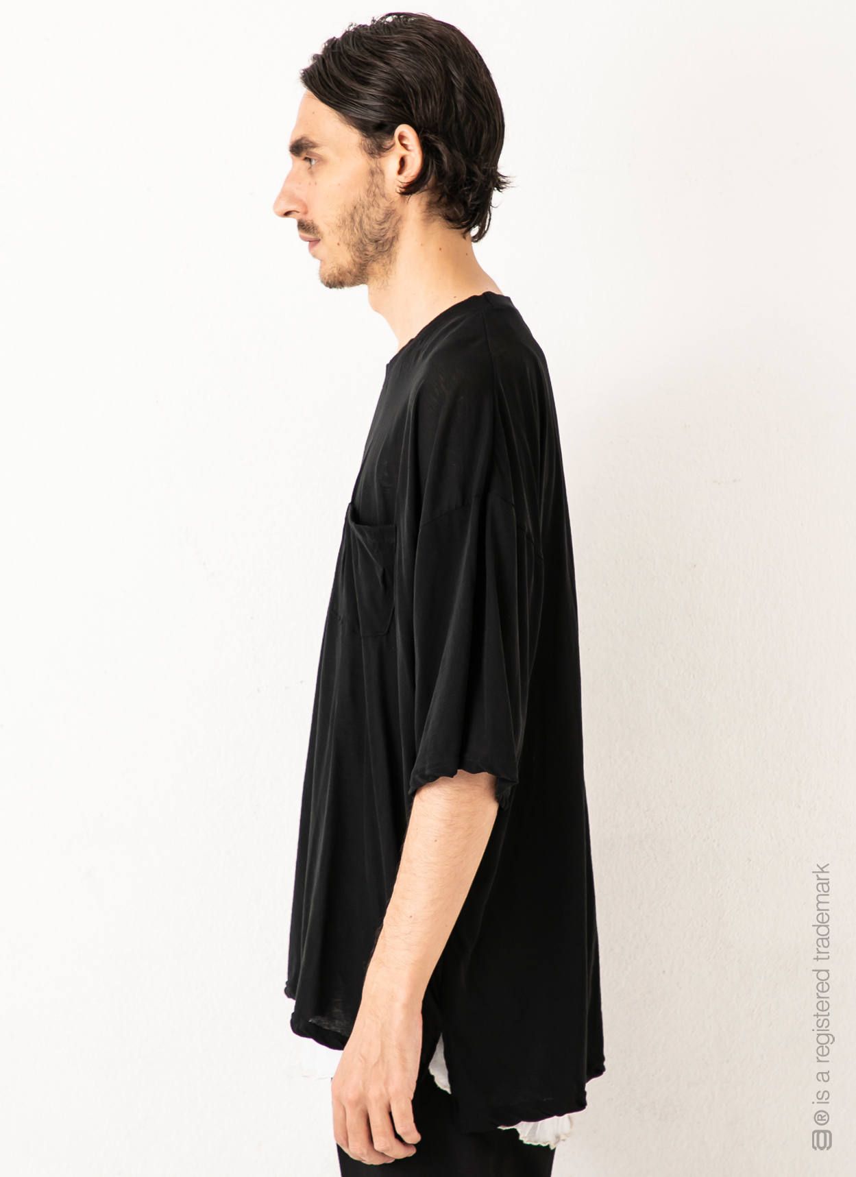 五分袖 天竺ポケットカットソー PKT 5 SLEEVE TEE - BLACK