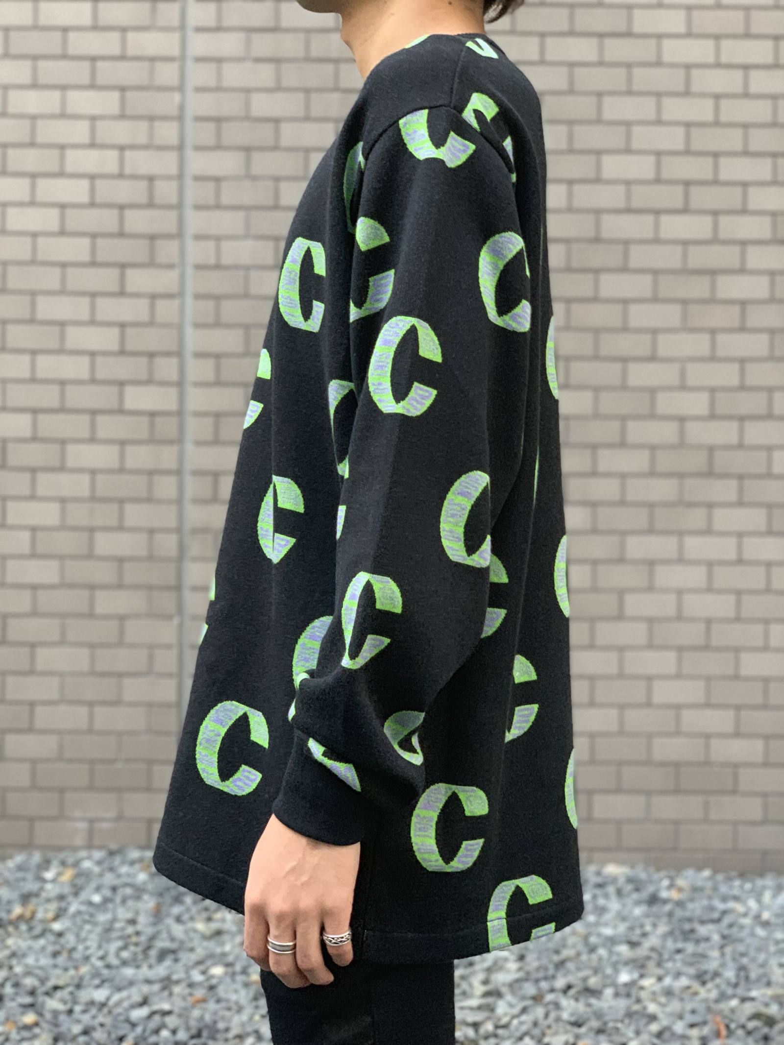 Cロゴ クルーネック ジャガードコットンニット OUT OF THIS WORLD LOOP KNIT SWEATER - BLACK
