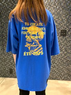 オーバーサイズ バックプリント ダメージ加工 カットソー - BLUE
