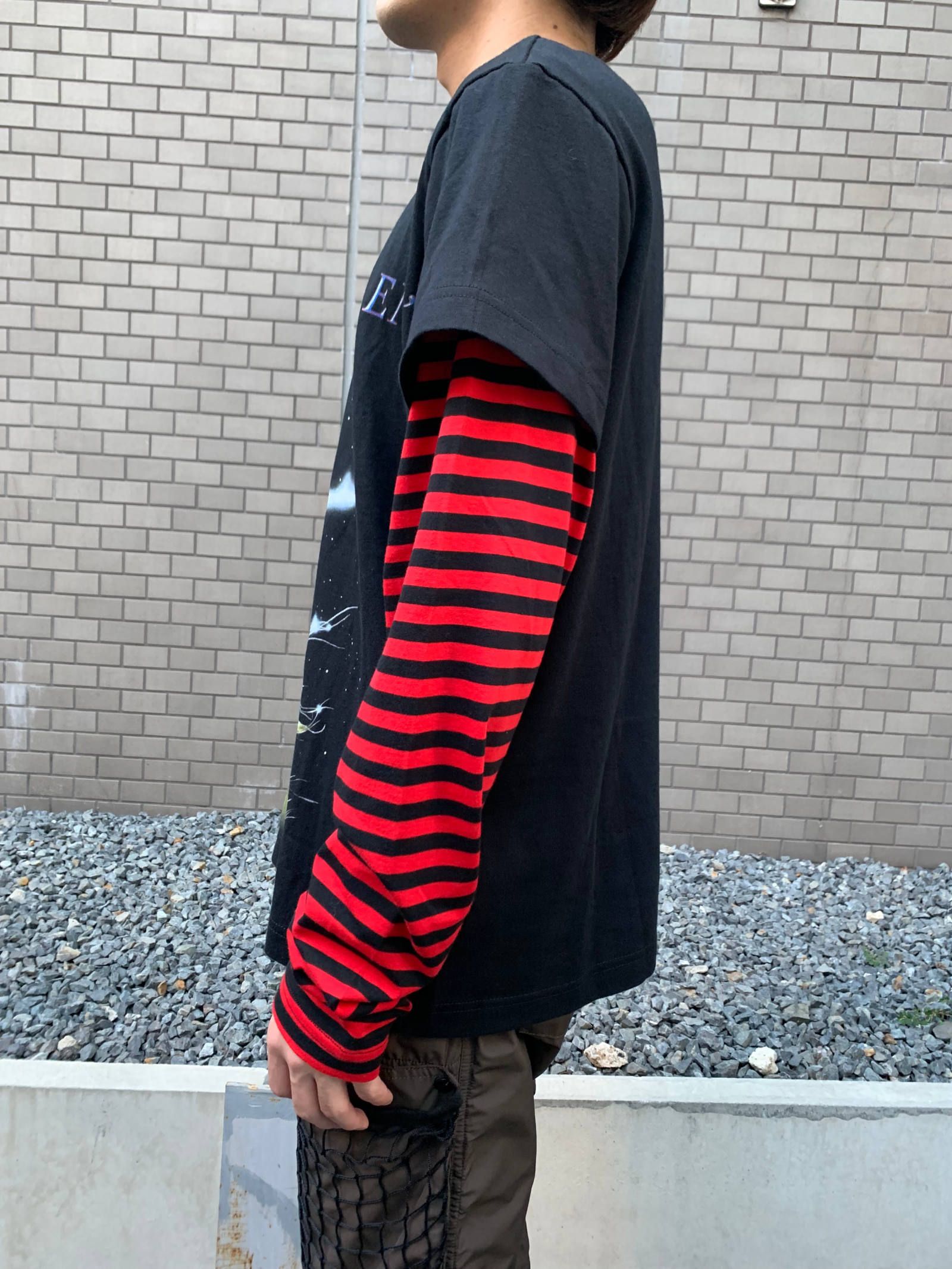 《各カラー残り一点》 ペガサス グラフィック フェイクレイヤードカットソー LONG SLEEVE WINTER TSHIRT - BLACK × RED