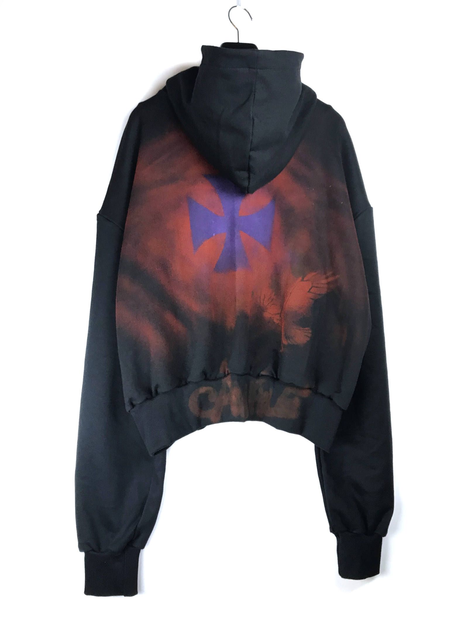 《L,XL残り各一点》 ドルフィングラフィック ショート丈パーカー HOODIE  - BLACK