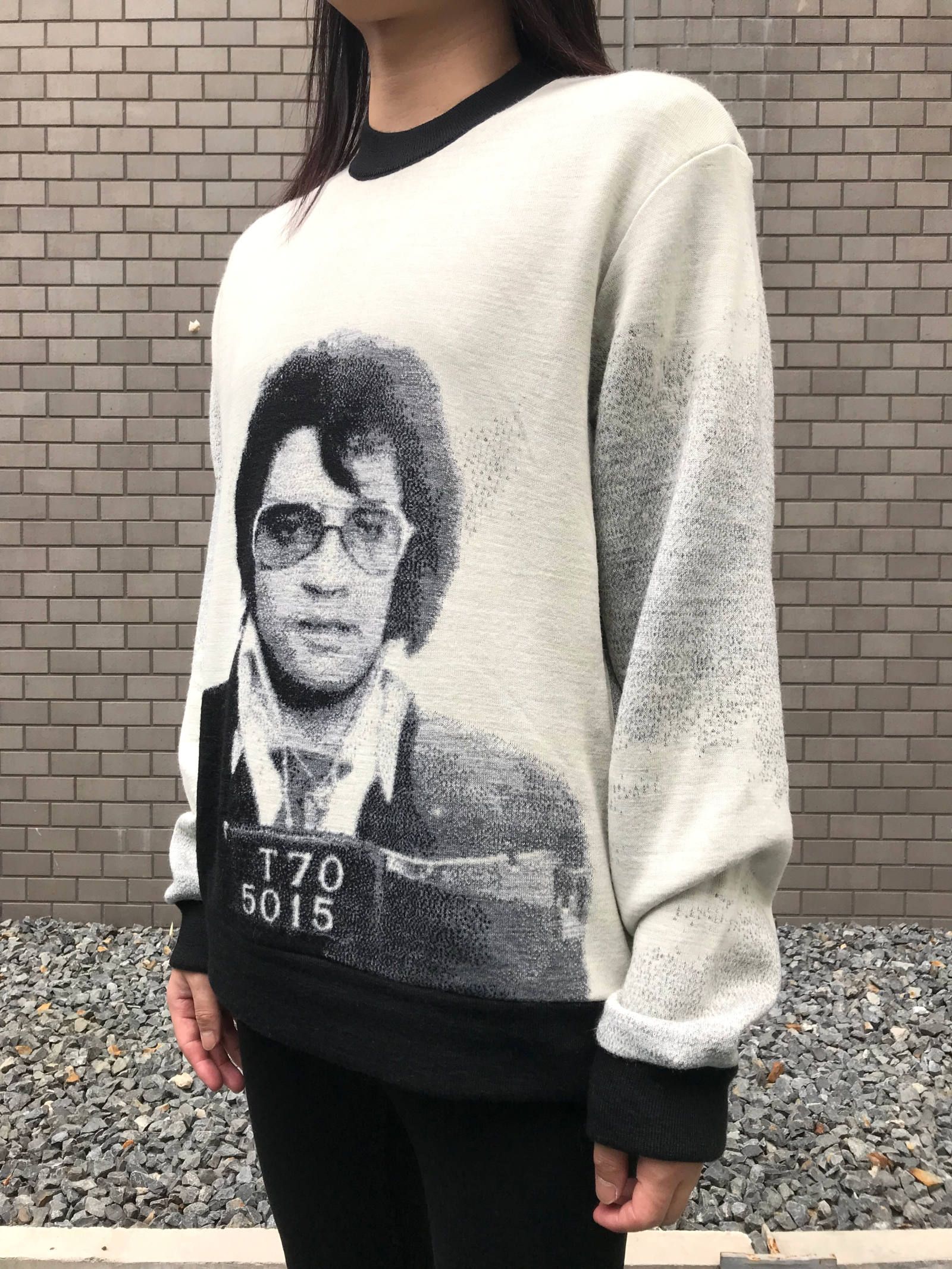 《残り一点》 エルヴィス・プレスリー ジャガード クルーネックニット - BLACK × WHITE