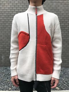 《残り一点》 カラー切替 アシンメトリーハイネックジップアップニット ZIPPED CASHWOOL JUMPER - CREAM CREA