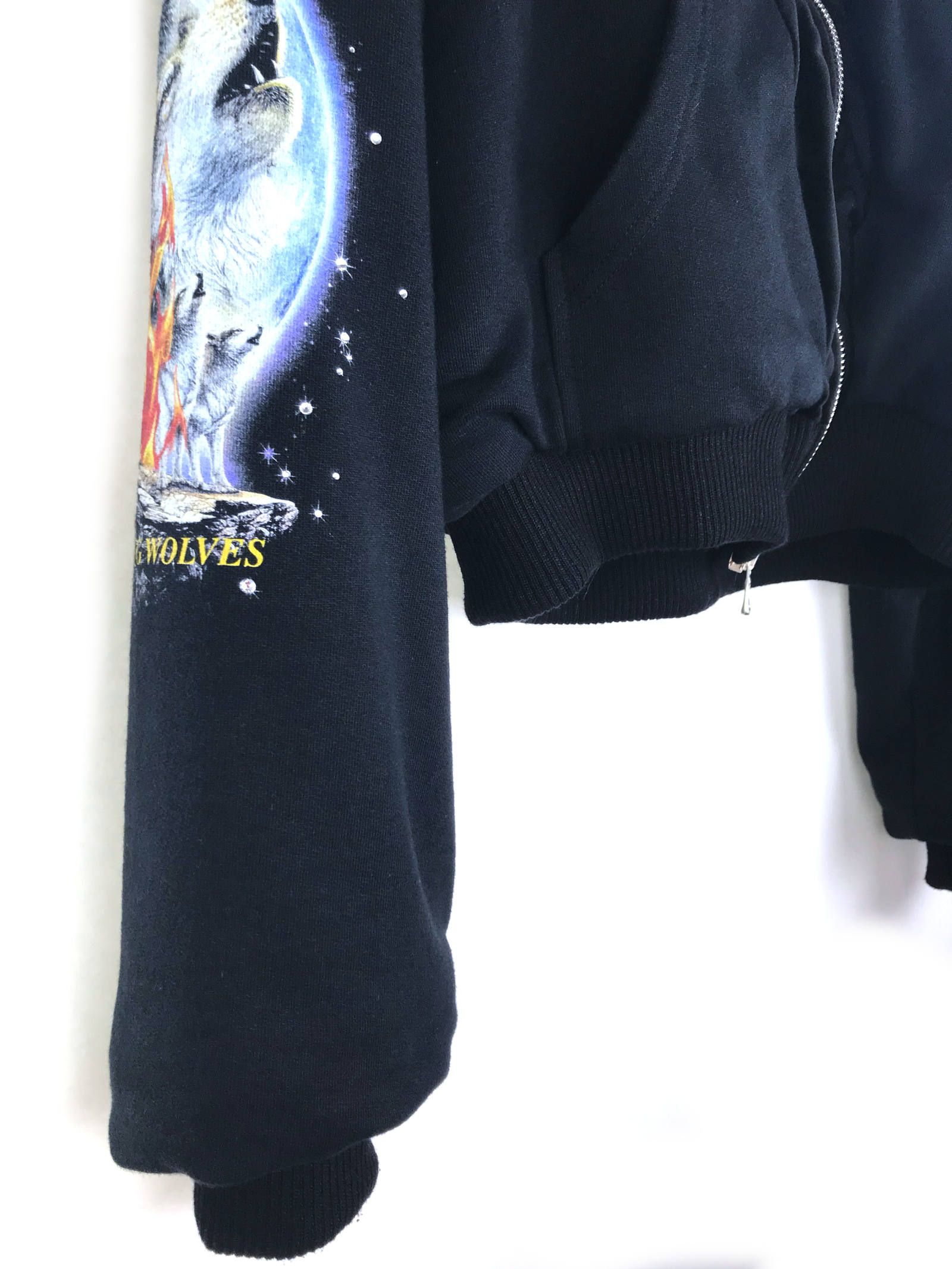 ベロア切替 ファーライナー グラフィックボンバージャケット - FUR LINED BOMBER  - BLACK