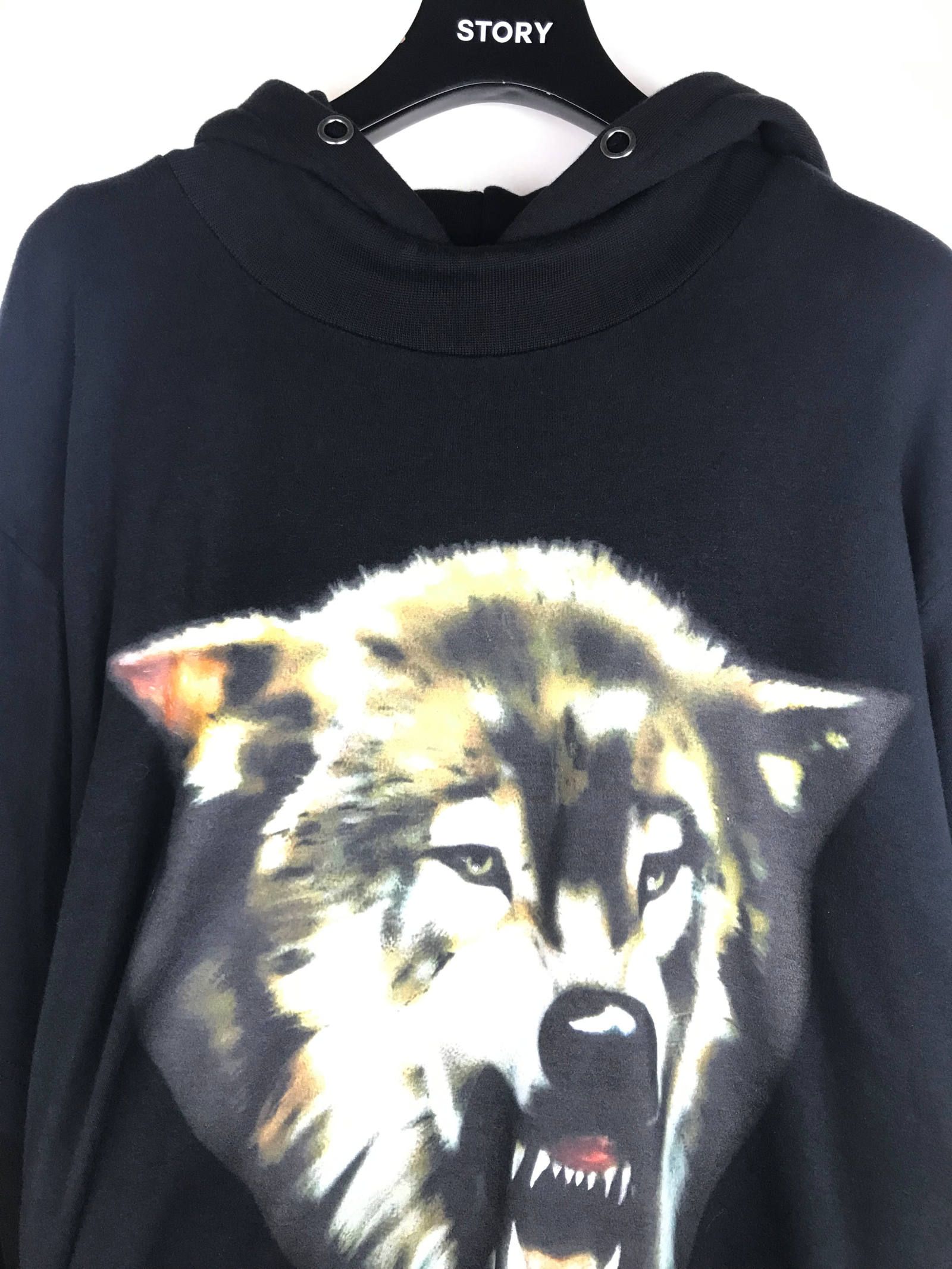 《残り一点》 【宮川大輔着用】 ウルフグラフィック カットソーレイヤードパーカー HOODIE - BLACK