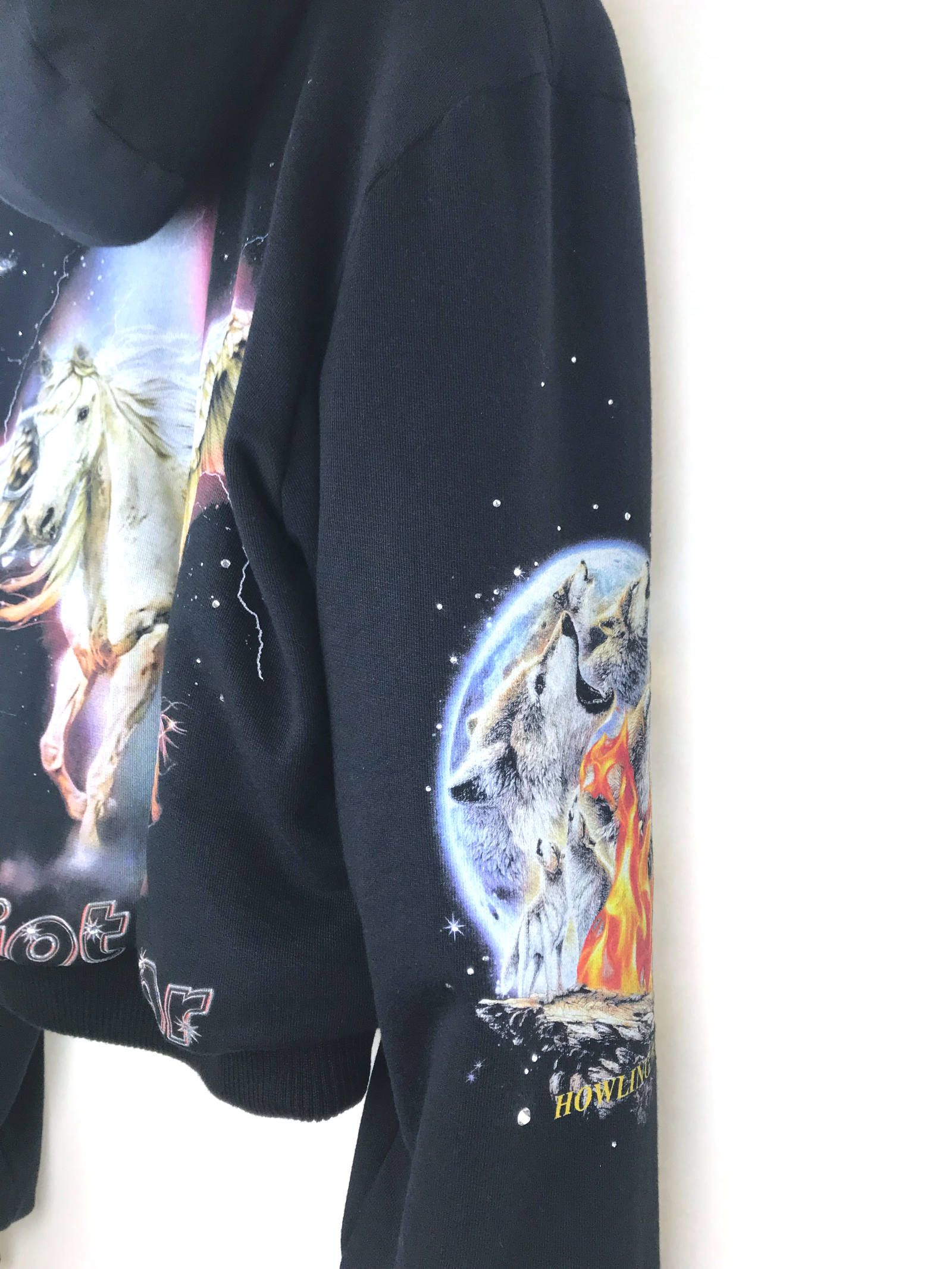 ベロア切替 ファーライナー グラフィックボンバージャケット - FUR LINED BOMBER  - BLACK