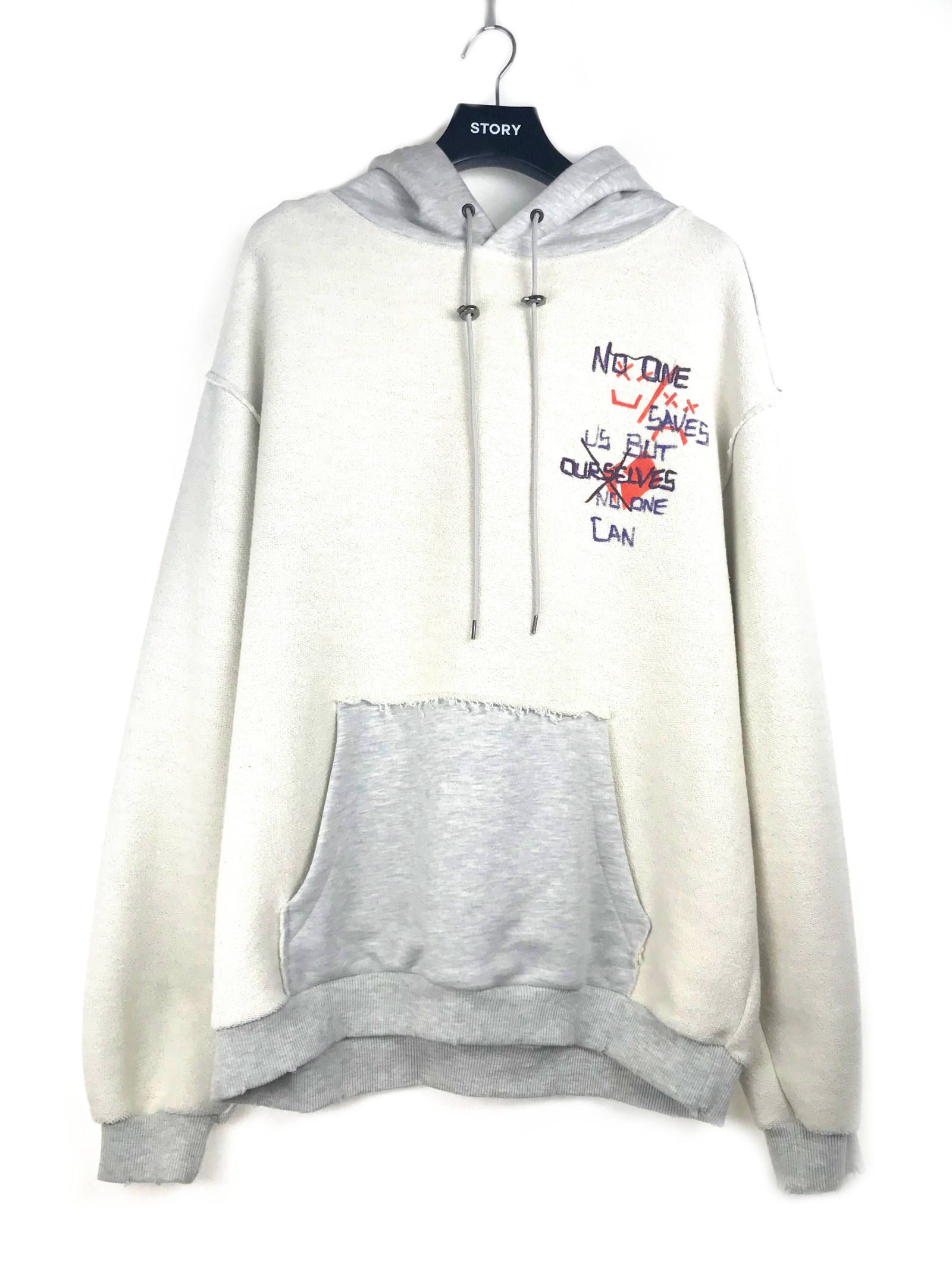 【残り一点】 裏返し 刺繍プリントプルオーバーパーカー TEARS ONLY - GREY