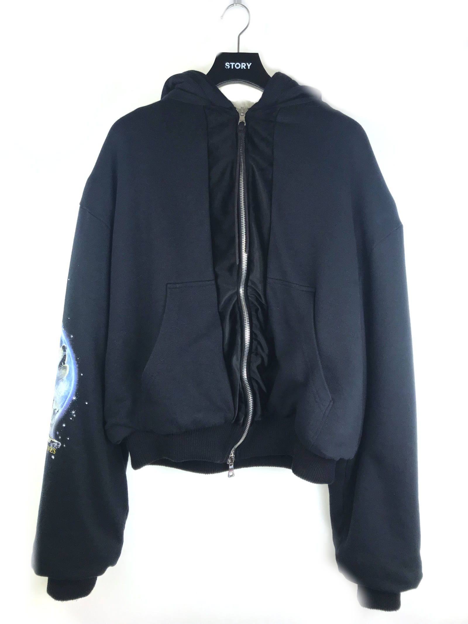 ベロア切替 ファーライナー グラフィックボンバージャケット - FUR LINED BOMBER  - BLACK