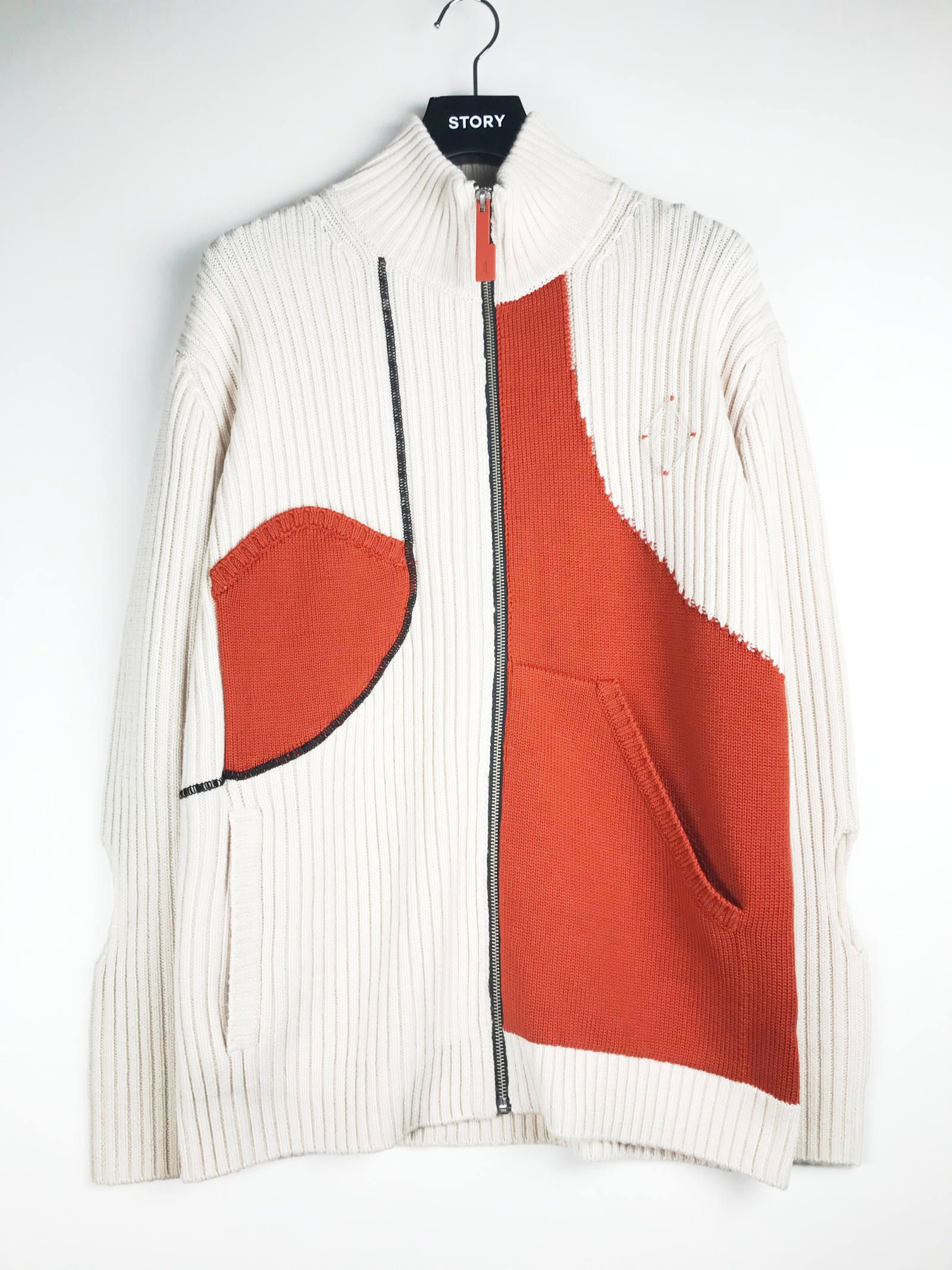 《残り一点》 カラー切替 アシンメトリーハイネックジップアップニット ZIPPED CASHWOOL JUMPER - CREAM CREA