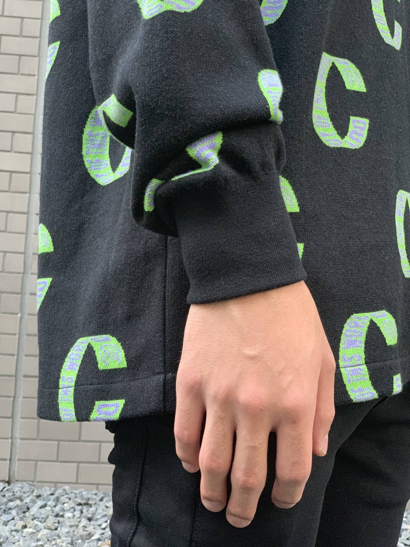 Cロゴ クルーネック ジャガードコットンニット OUT OF THIS WORLD LOOP KNIT SWEATER - BLACK