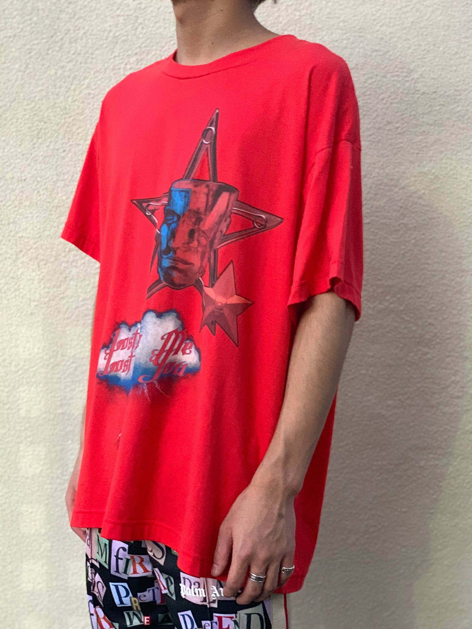 《残り一点》ワイド オーバーサイズ ロゴカットソー - RED