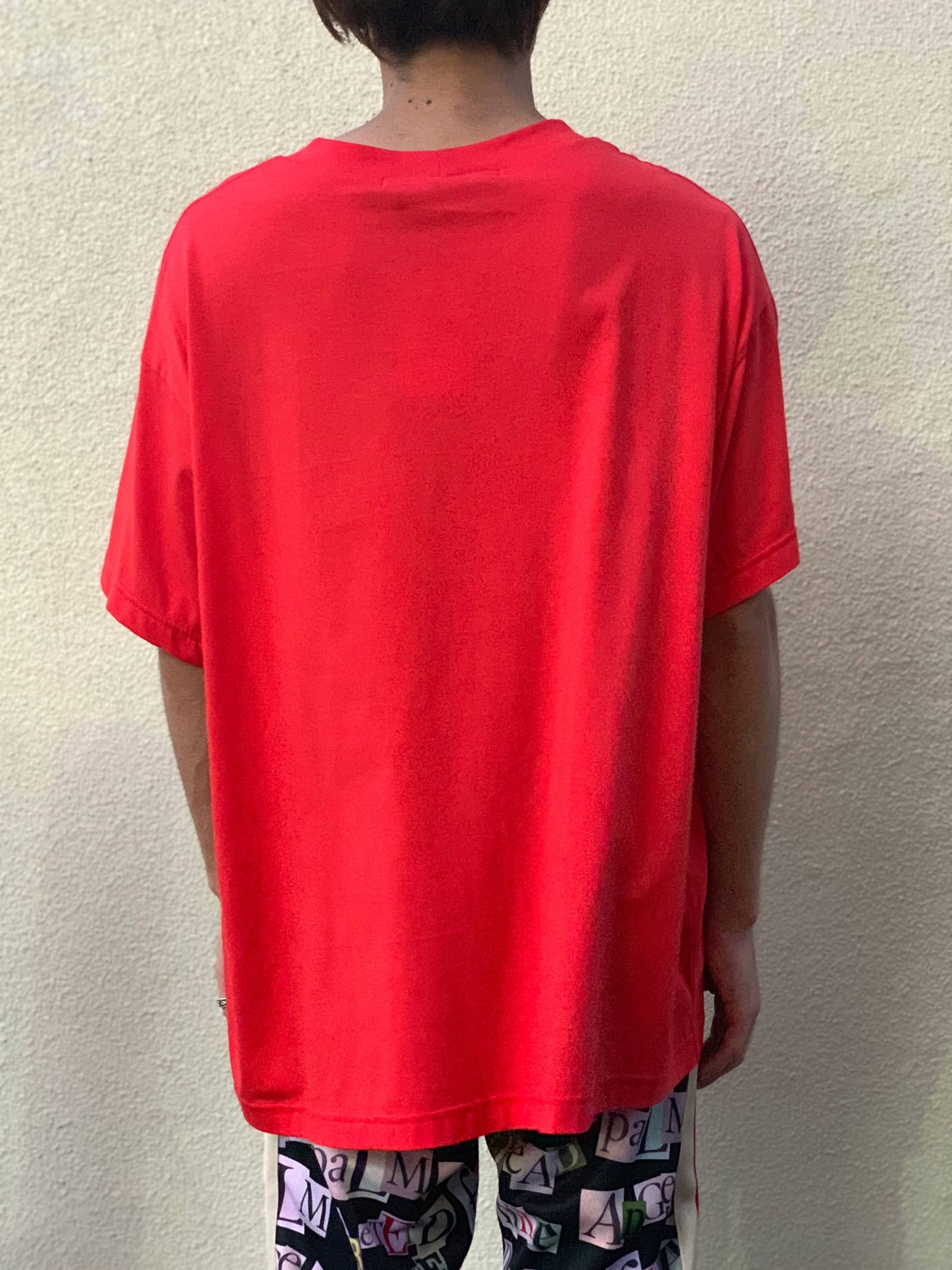 《残り一点》ワイド オーバーサイズ ロゴカットソー - RED