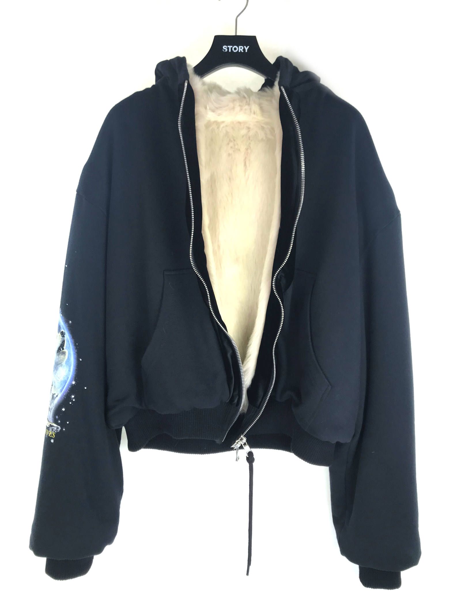 ベロア切替 ファーライナー グラフィックボンバージャケット - FUR LINED BOMBER  - BLACK