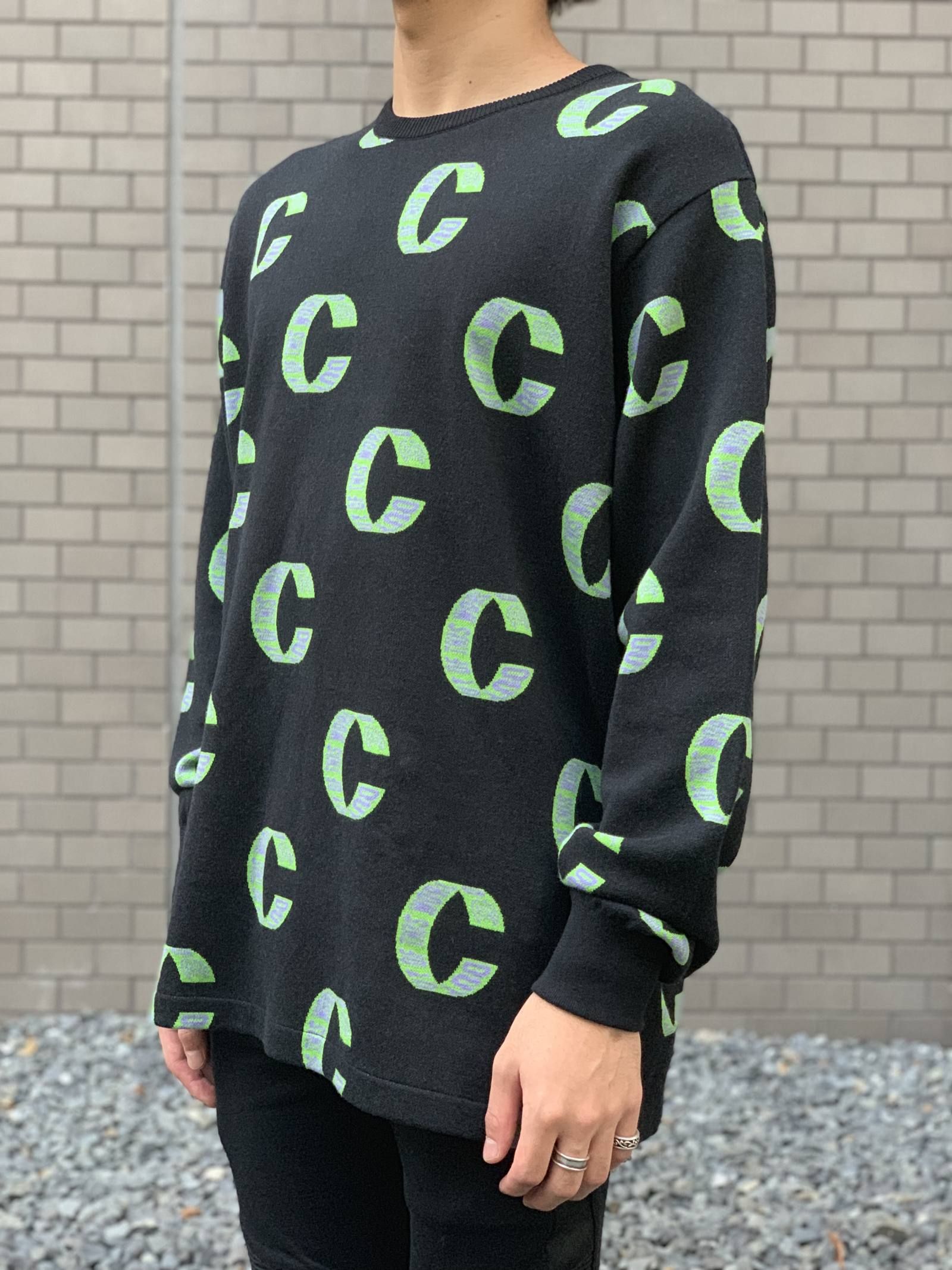 Cロゴ クルーネック ジャガードコットンニット OUT OF THIS WORLD LOOP KNIT SWEATER - BLACK