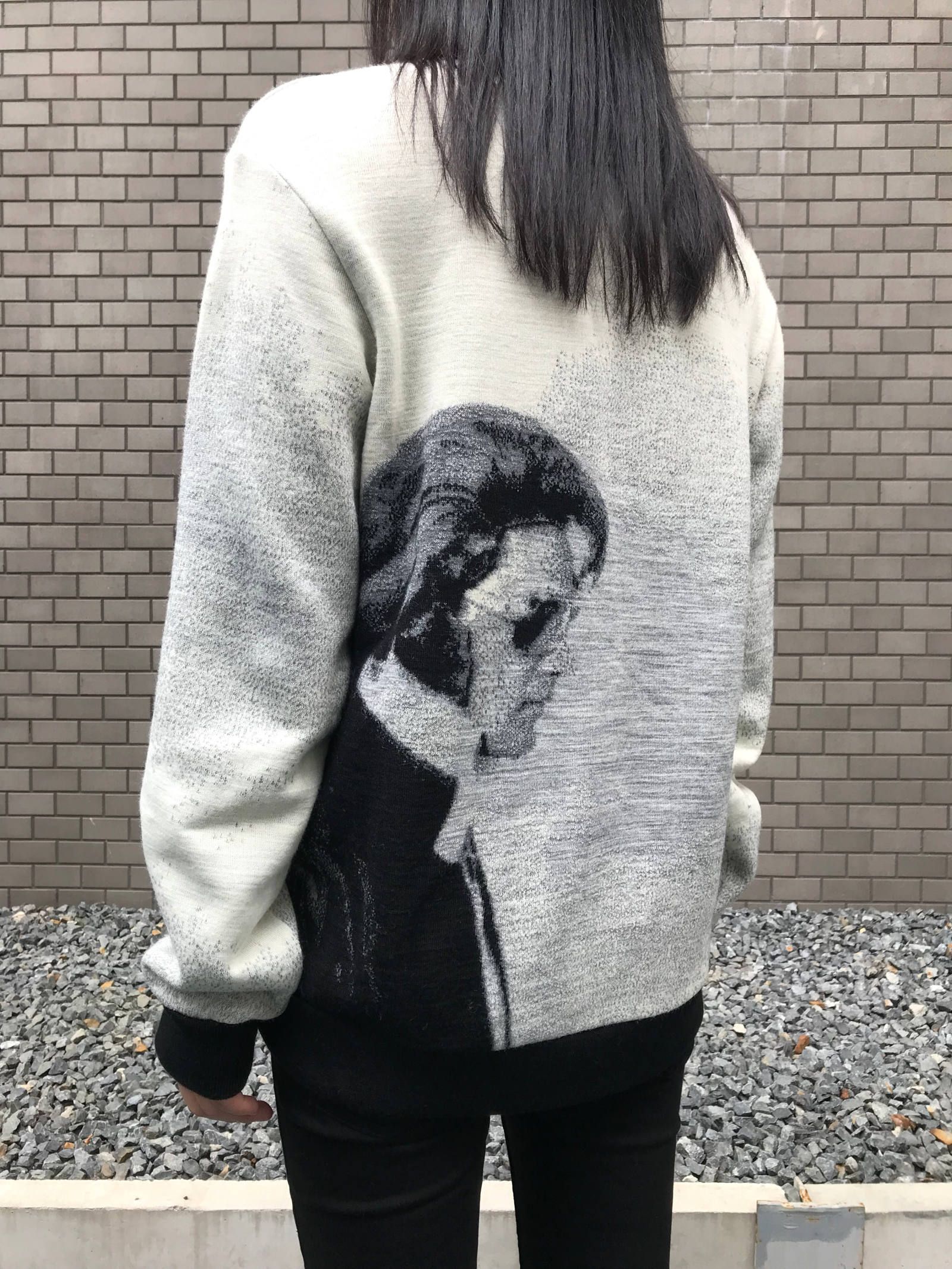 《残り一点》 エルヴィス・プレスリー ジャガード クルーネックニット - BLACK × WHITE