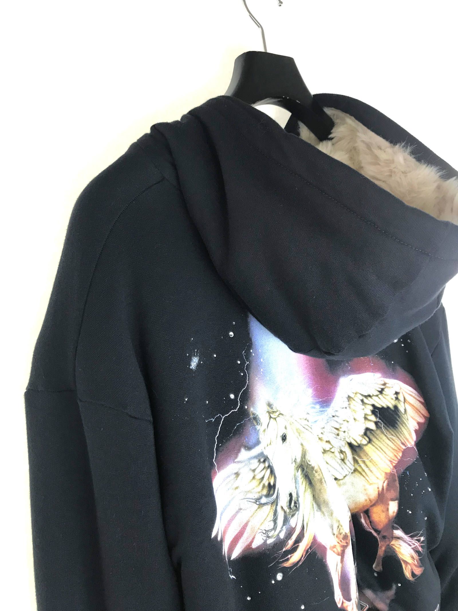 ベロア切替 ファーライナー グラフィックボンバージャケット - FUR LINED BOMBER  - BLACK