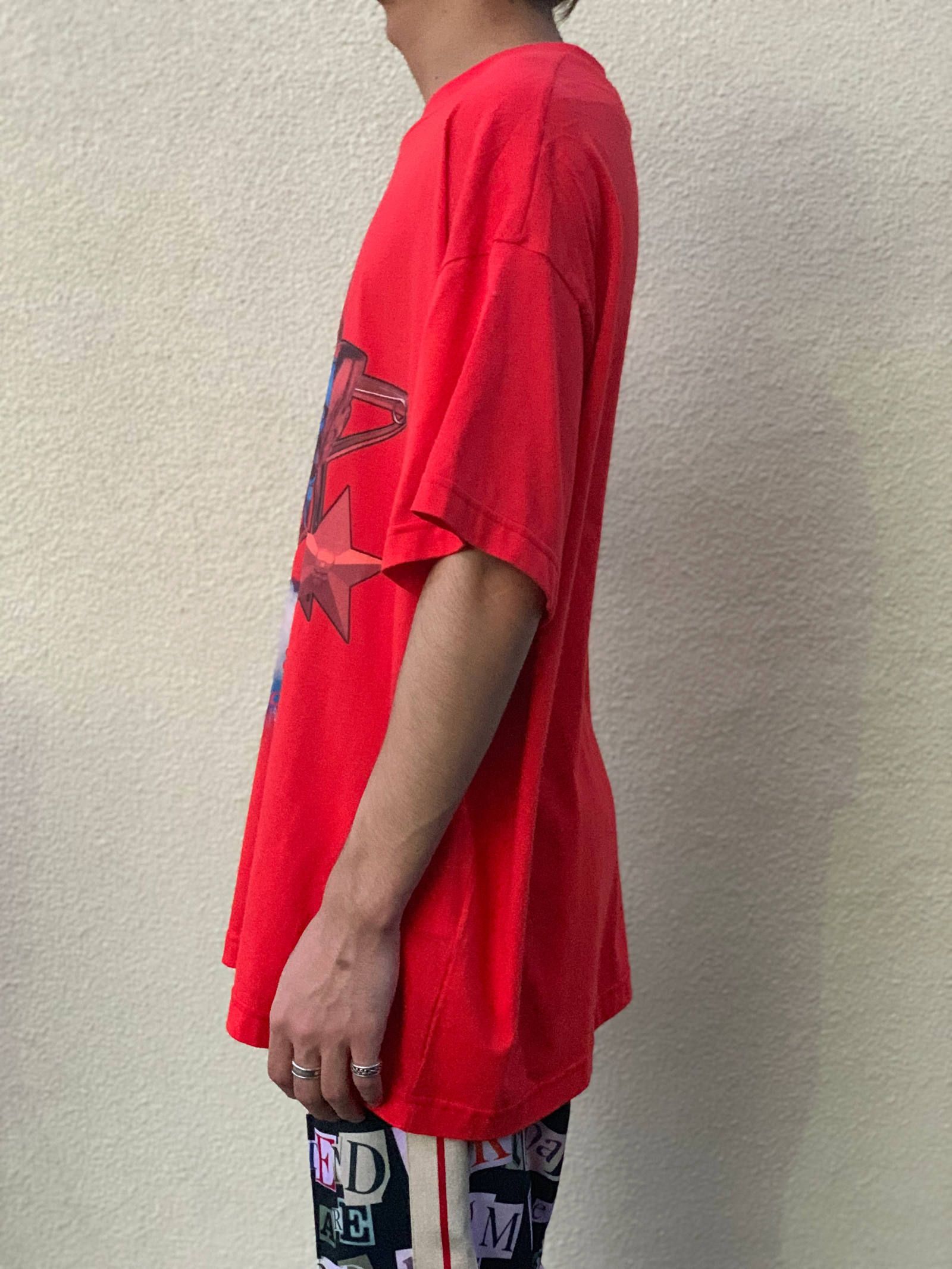 《残り一点》ワイド オーバーサイズ ロゴカットソー - RED
