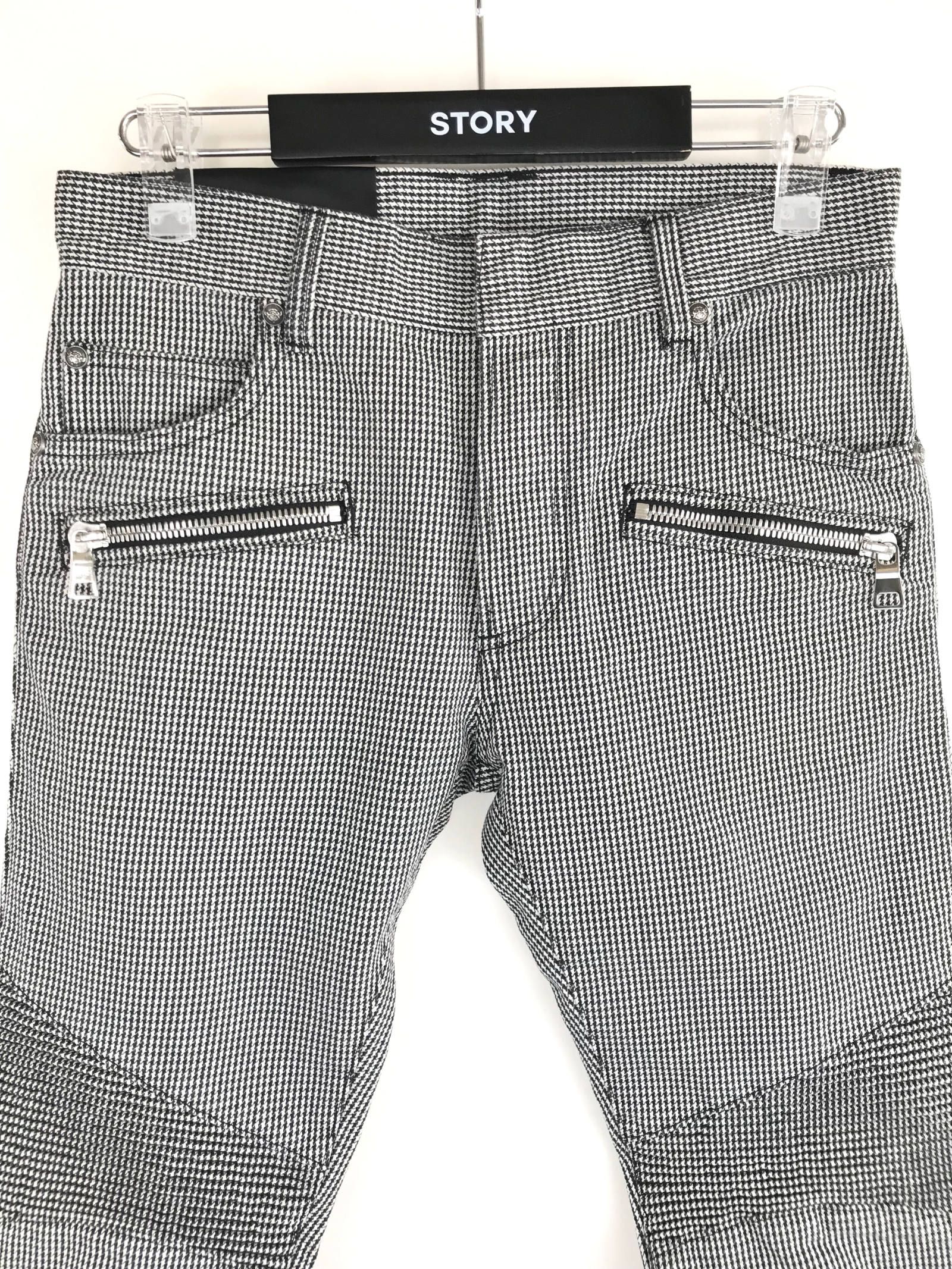 千鳥柄 バイカーデザイン コットンチノパンツ - BLACK × WHITE