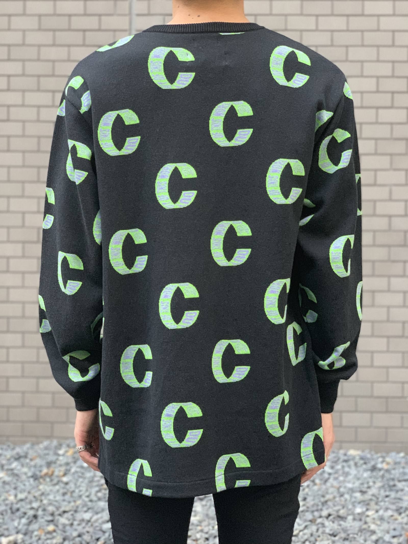 Cロゴ クルーネック ジャガードコットンニット OUT OF THIS WORLD LOOP KNIT SWEATER - BLACK