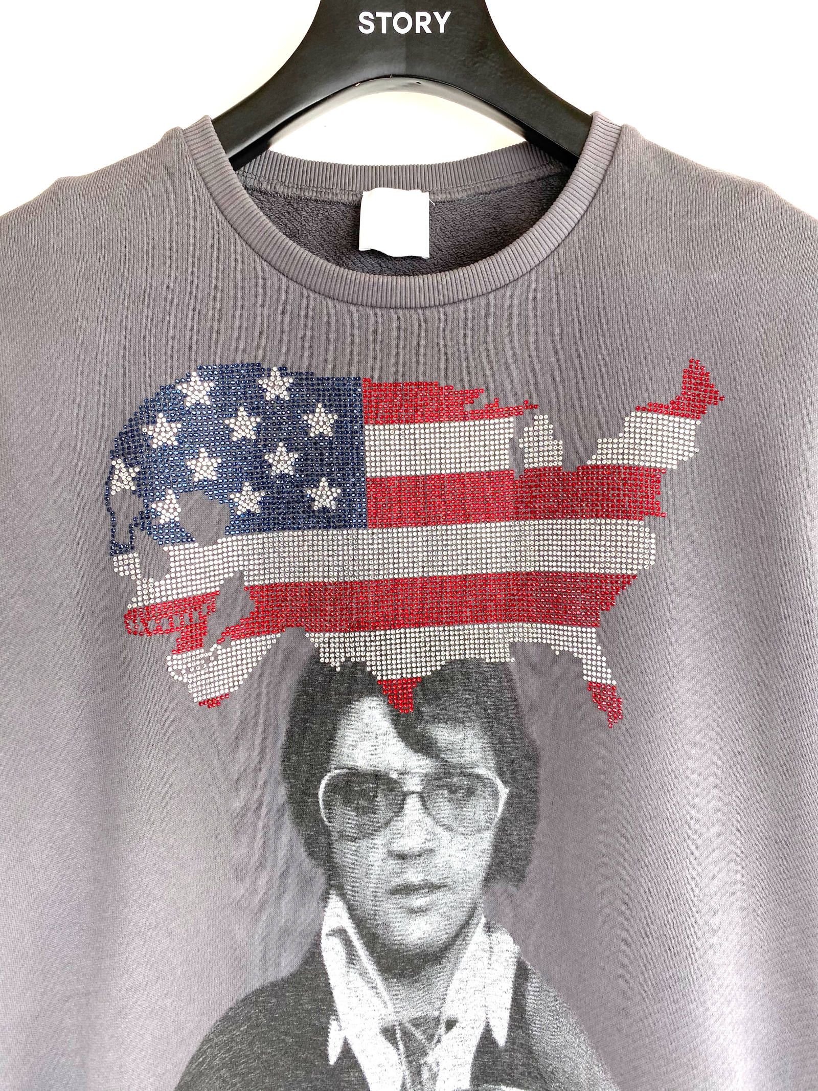 ラインストーン スカルUSA クルーネックスウェット USA SKULL ELVIS PULLOVE - GREY