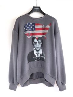ラインストーン スカルUSA クルーネックスウェット USA SKULL ELVIS PULLOVE - GREY
