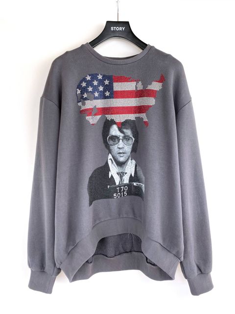 ラインストーン スカルUSA クルーネックスウェット USA SKULL ELVIS PULLOVE - GREY