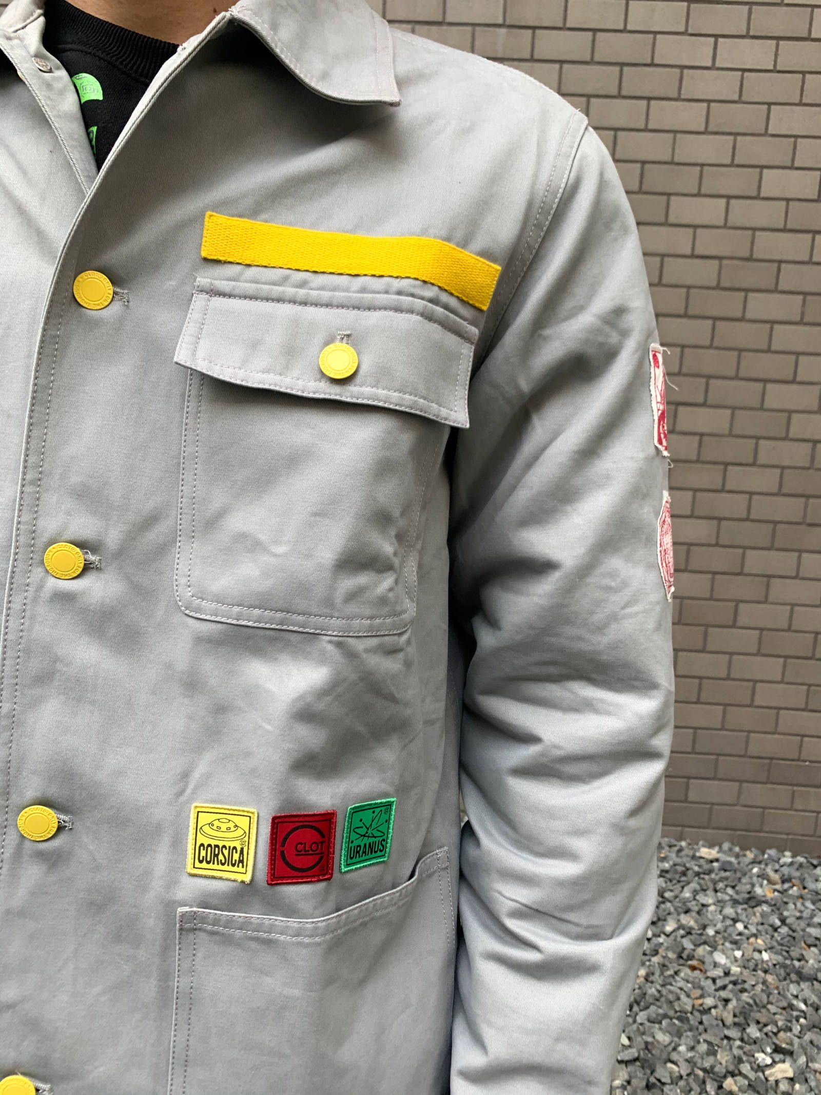バックプリント パッチ装飾カバーオール ジャケット APPLIQUE CHORE JACKET - GRAY