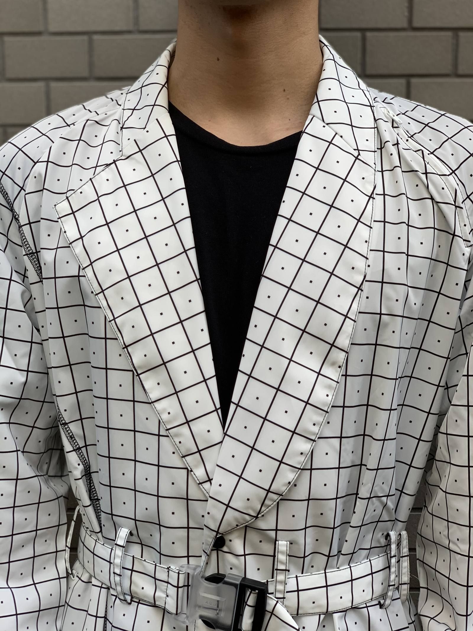 ウィンドウペンチェック ナイロン トレンチコート GRID TRENCH - WHITE