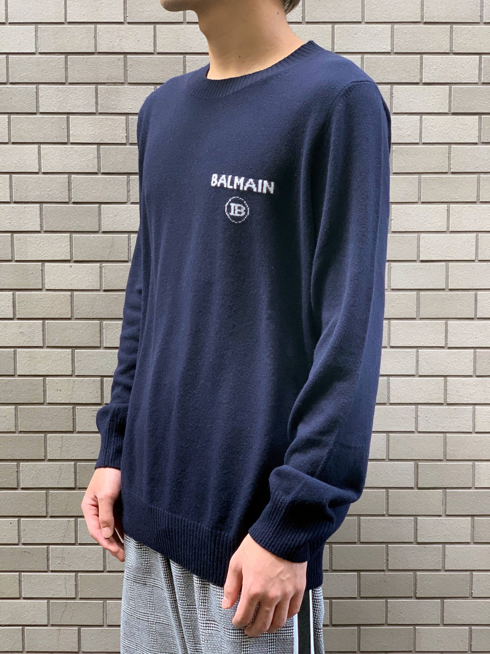 スモールロゴ カシミア クルーネックニット - NAVY