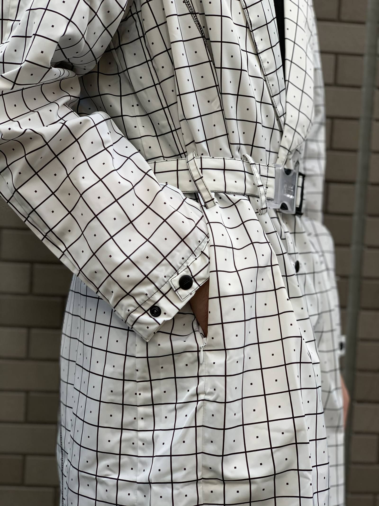 ウィンドウペンチェック ナイロン トレンチコート GRID TRENCH - WHITE