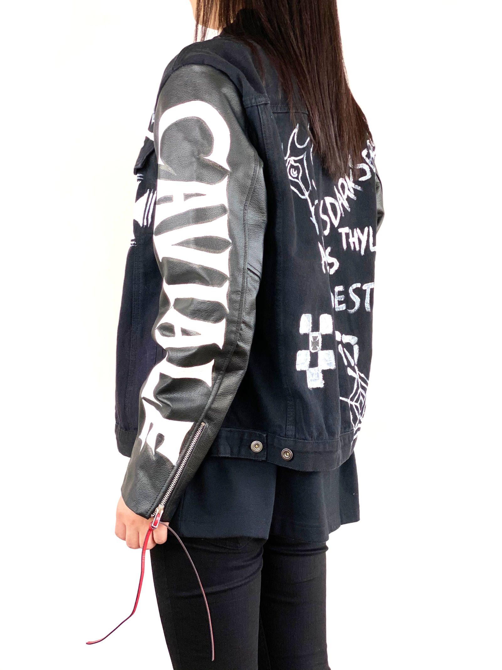 CAVIALE - 《残り一点》 総柄ペイント 袖レザーデニムジャケット SLEEVE Leather DENIM JACKET- BLACK |  STORY