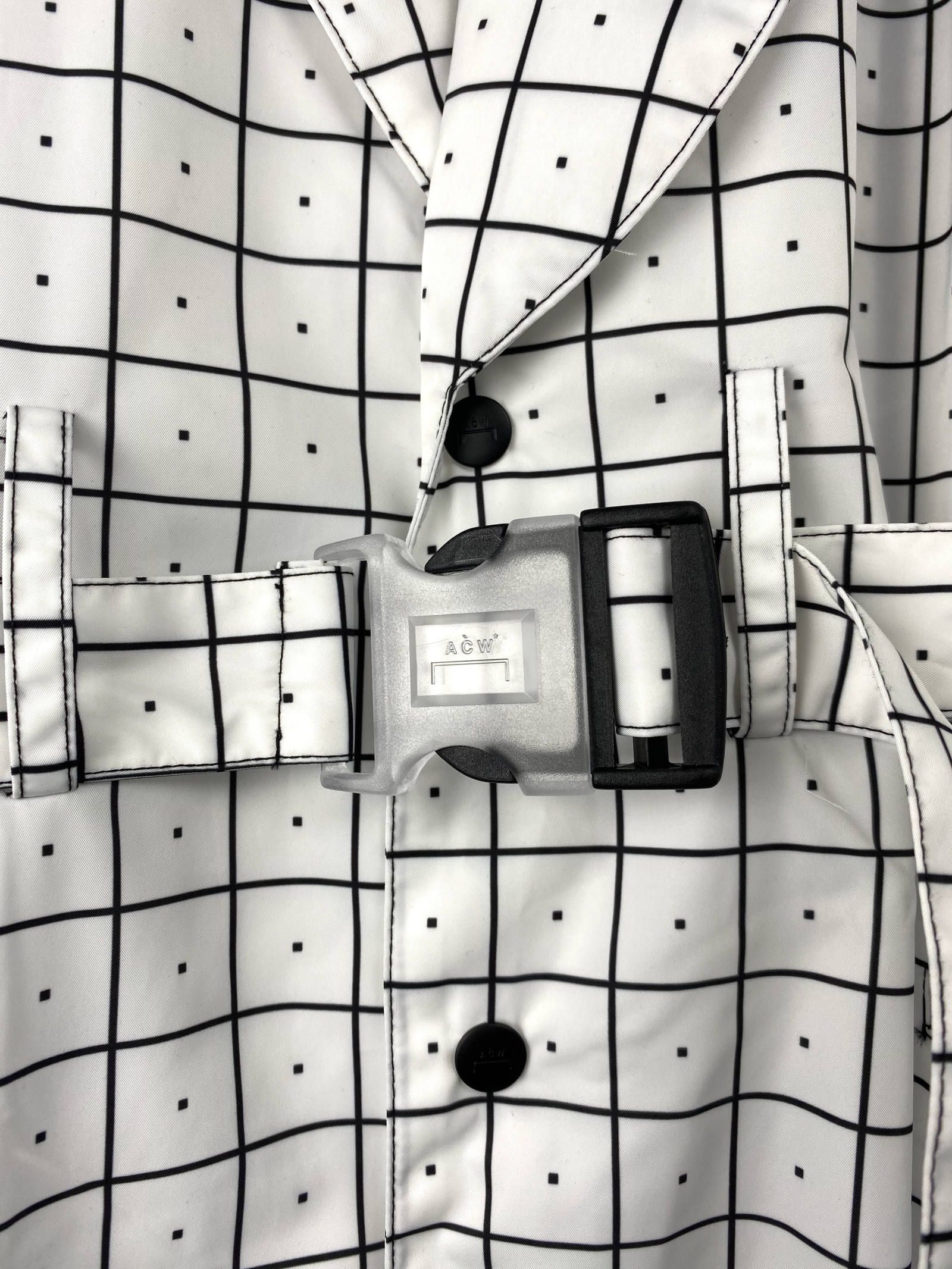 ウィンドウペンチェック ナイロン トレンチコート GRID TRENCH - WHITE