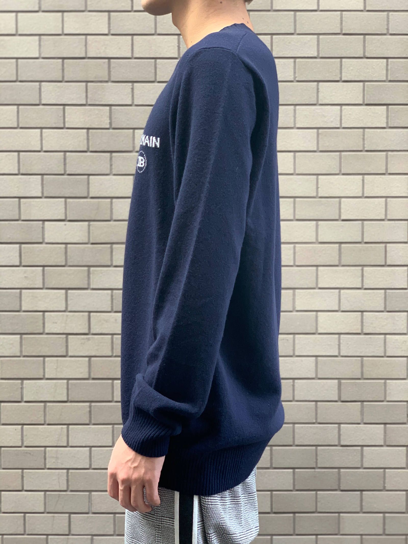 スモールロゴ カシミア クルーネックニット - NAVY