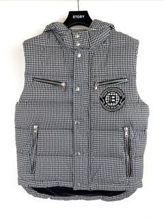 千鳥柄 フードダウンベスト DOGSTOOTH SLEEVELESS DOWN - BLACK × WHITE
