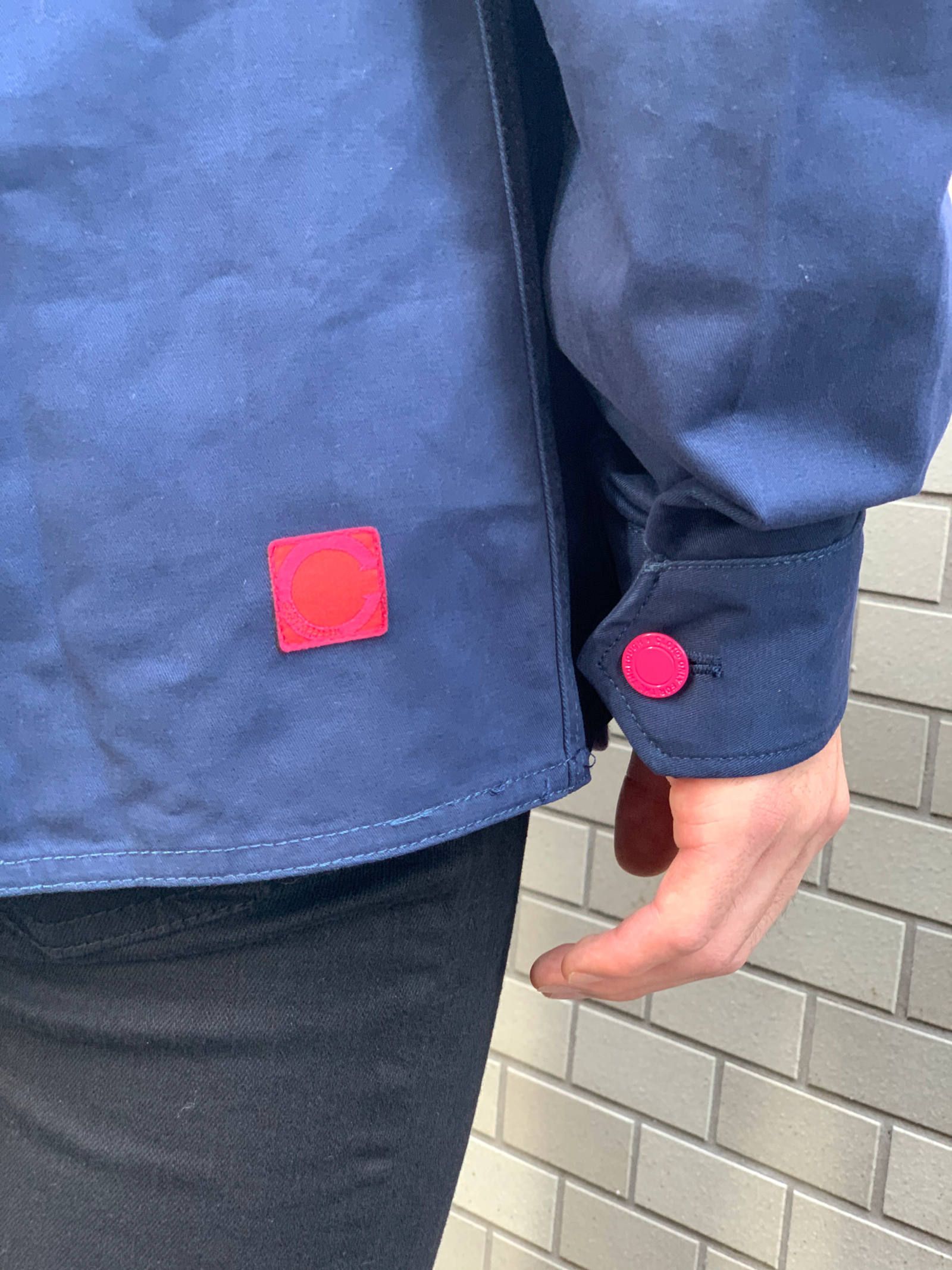 【残り一点】 バックプリント パッチ装飾カバーオール ジャケット APPLIQUE CHORE JACKET - NAVY