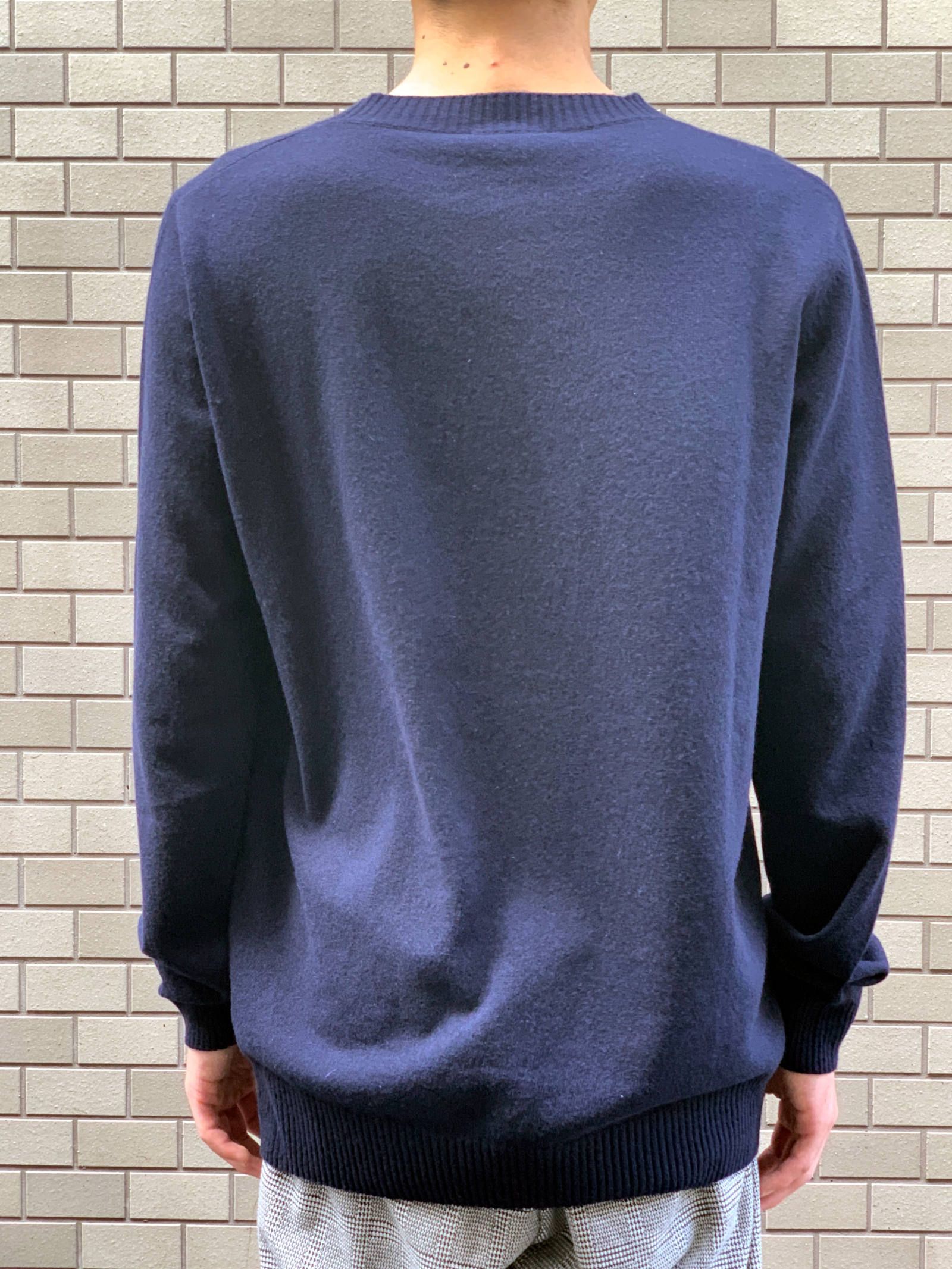 スモールロゴ カシミア クルーネックニット - NAVY