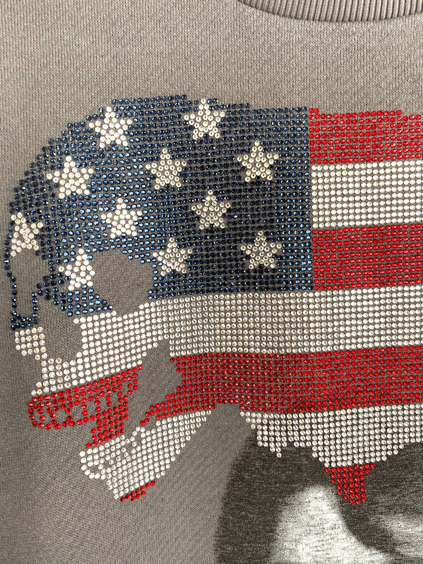 ラインストーン スカルUSA クルーネックスウェット USA SKULL ELVIS PULLOVE - GREY