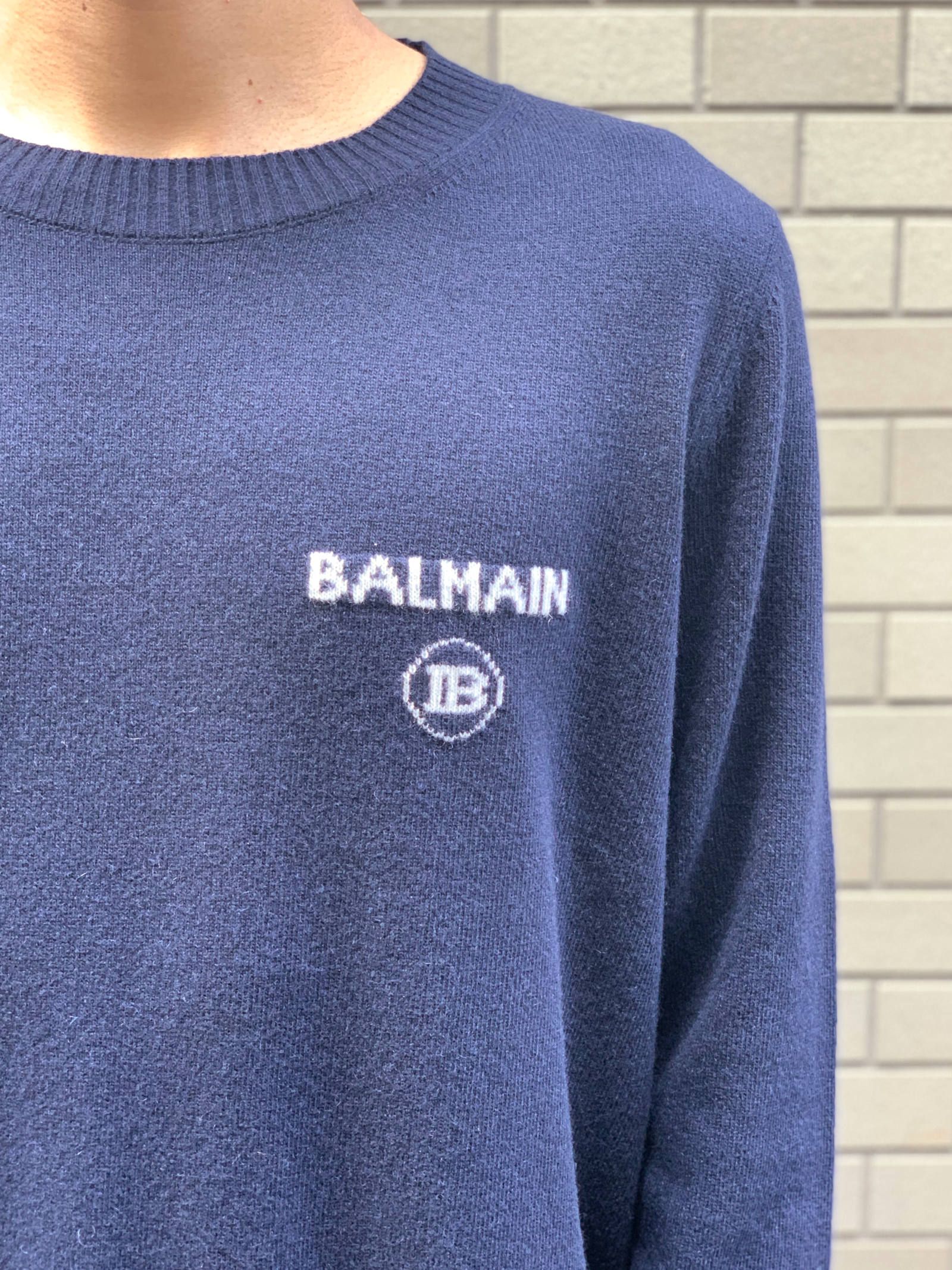 スモールロゴ カシミア クルーネックニット - NAVY