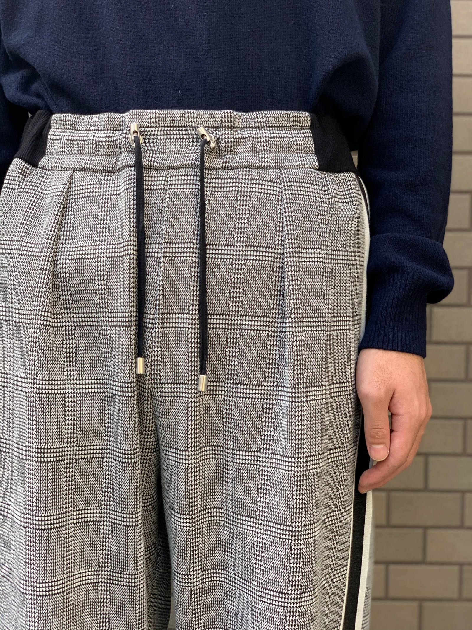グレンチェック ラインワイドスウェットパンツ - GRAY