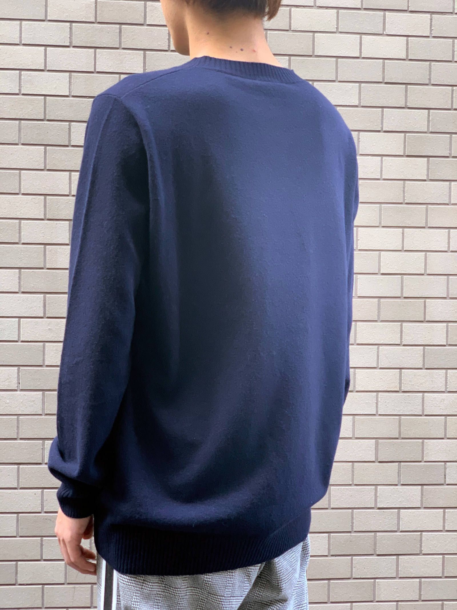 スモールロゴ カシミア クルーネックニット - NAVY