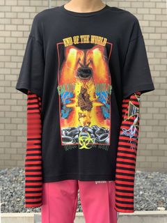 《残り一点》 グラフィック ボーダー フェイクレイヤードカットソー LONG SLEEVE WINTER TSHIRT - BLACK × RED
