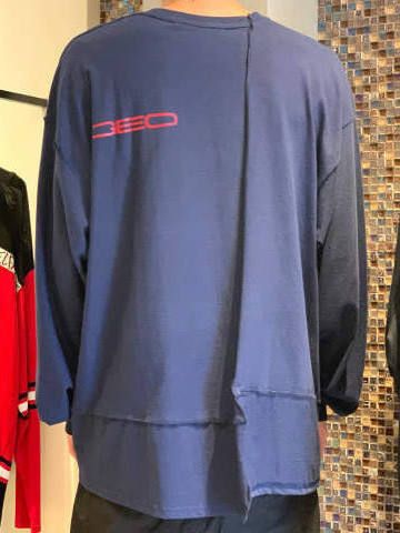 【残り一点】 切替 サークルプリント 長袖カットソー - NAVY