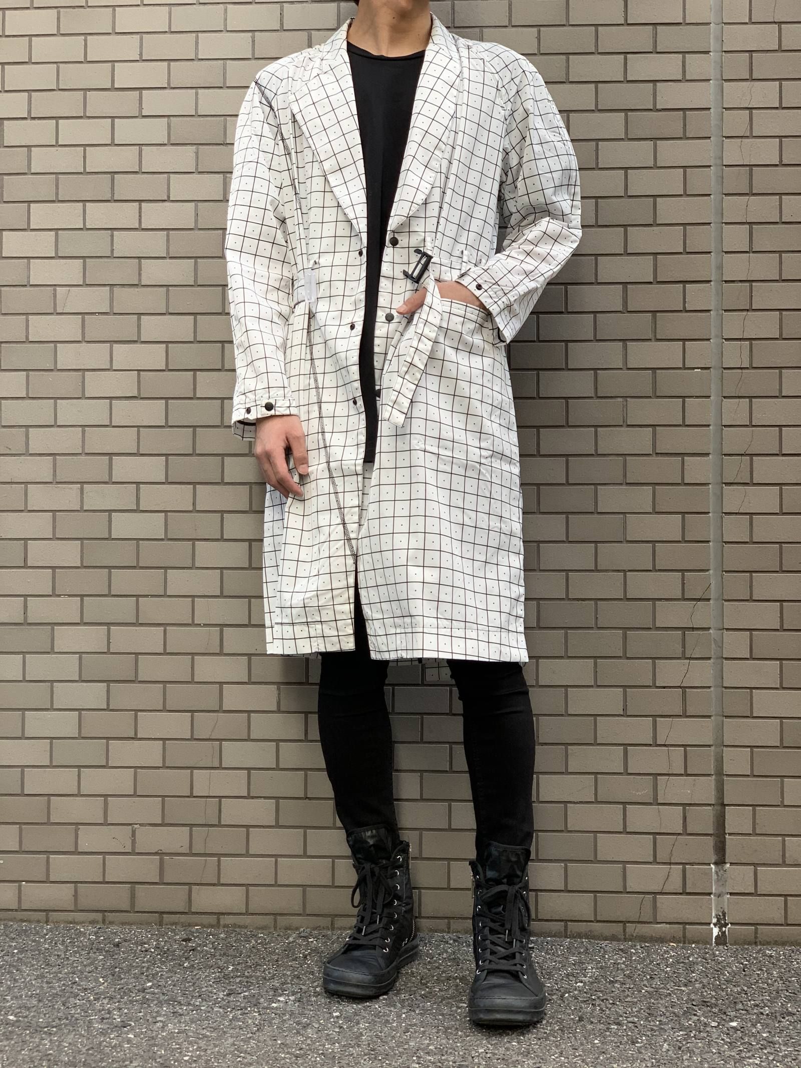 ウィンドウペンチェック ナイロン トレンチコート GRID TRENCH - WHITE