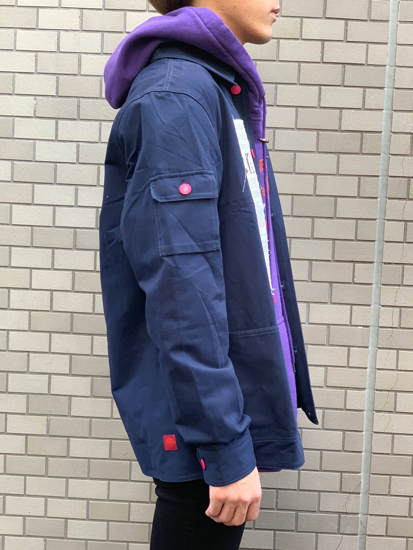 【残り一点】 バックプリント パッチ装飾カバーオール ジャケット APPLIQUE CHORE JACKET - NAVY