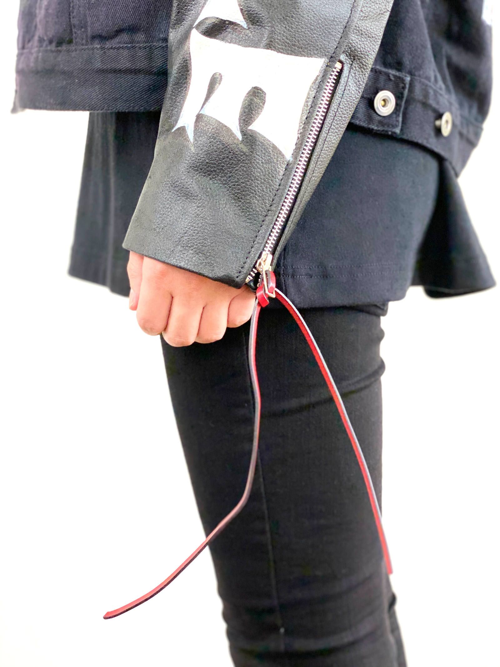 《残り一点》 総柄ペイント 袖レザーデニムジャケット SLEEVE Leather DENIM JACKET- BLACK