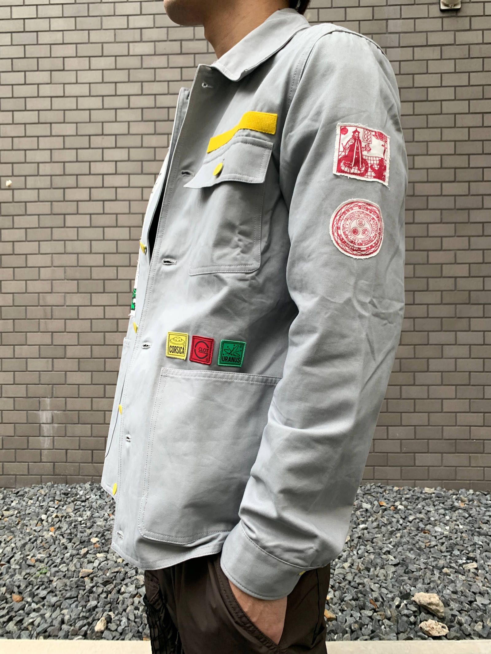 バックプリント パッチ装飾カバーオール ジャケット APPLIQUE CHORE JACKET - GRAY