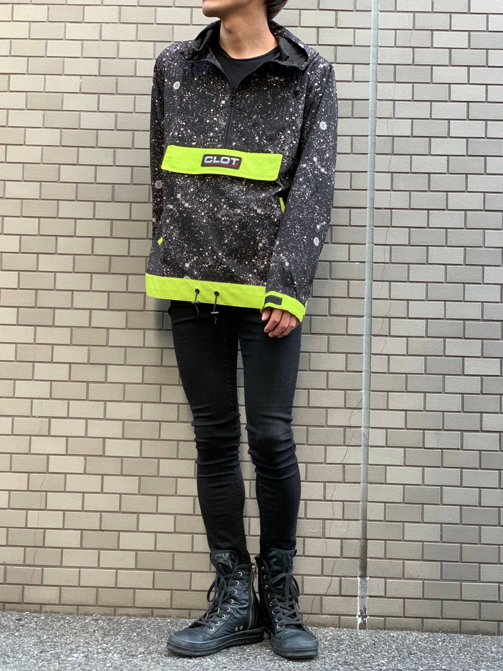 【残り一点】 スタープリント ロゴ アノラックナイロンパーカー CONTRAST COLOR ANORAK - BLACK
