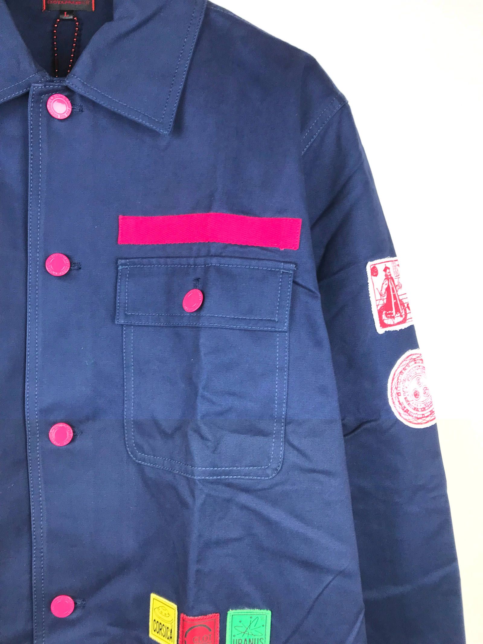 【残り一点】 バックプリント パッチ装飾カバーオール ジャケット APPLIQUE CHORE JACKET - NAVY